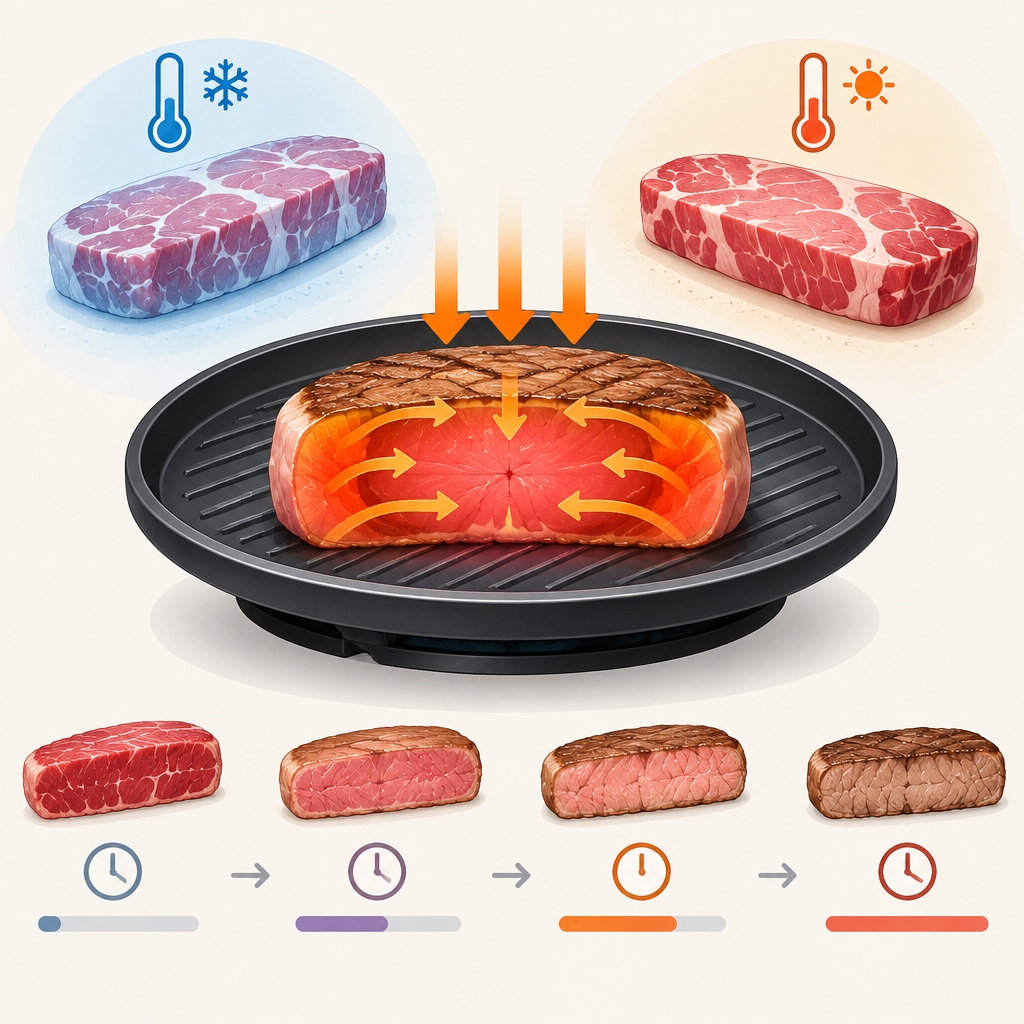 AI 생성 설명 이미지: 안산일동맛집 유니드정육식당 | 굽기 전 고기 온도와 익힘 시간의 관계